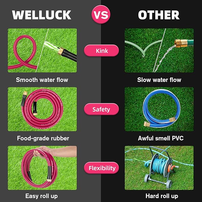 WELLUCK Short Garden Hose 3ft Heavy Duty Durable Anti Kink Flexible 5/8 in Water Leader Hose for Drinking Water Safe BPA Free, All-weather Lightweight Water Hose for Garden RV Camper Marine