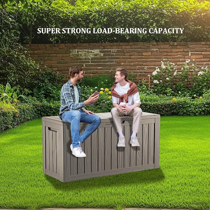TARKARI 80 Gallon Outdoor Storage Box Waterproof, Resin Deck Boxes with Lockable Lid & UV-Resistant for Patio, Pool, Garden Furniture Cushions & Accessories, Coffee