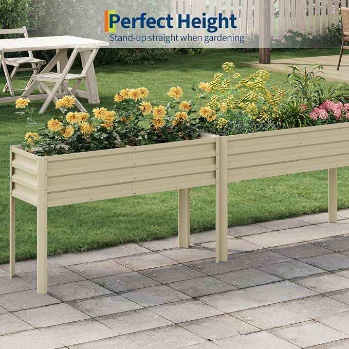 Garvee Galvanized Raised Garden Bed with Legs, 50×17×32 in Large Elevated Planter Box for Outdoor Plants, Sturdy Metal Raised Garden Beds for Vegetables, Flowers & Herbs, Backyard, Patio, Beige