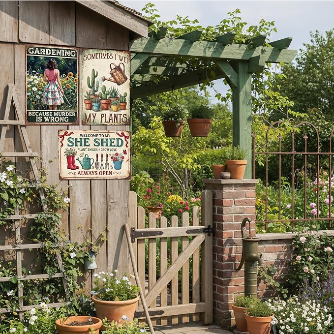 Rngmsi Metal Garden Signs for Outside, 5PCS Funny Vintage Garden Decor Decorative Outdoor Yard, Gardening Housewarming Gifts Decorations for Women and Plant Lovers