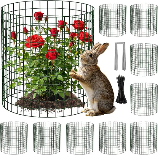 Unves 10 Set Plant Protectors from Animals, 12 x 12 Inch Wire Plant Cages for Outdoor Plants-Covers Protect Vegetables Flowers from Animals, Prevent Rabbit & Chicken Entering