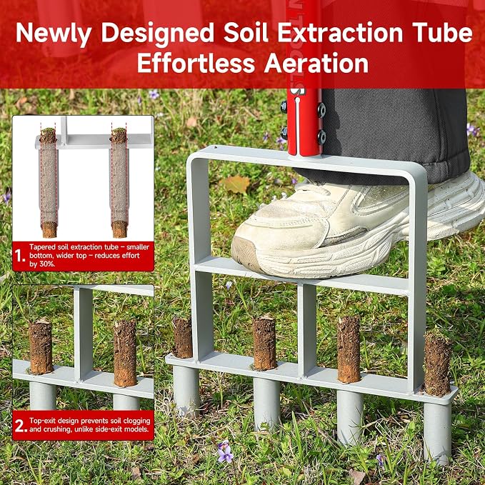 Lawn Aerator Tool, Manual Core Aerator Lawn Tool with 4 Tapered Tubes, Heavy-Duty Steel Grass Plug Aerator & Soil Loosener for Effortless Lawn Aeration, Thatch Removal & Yard Care