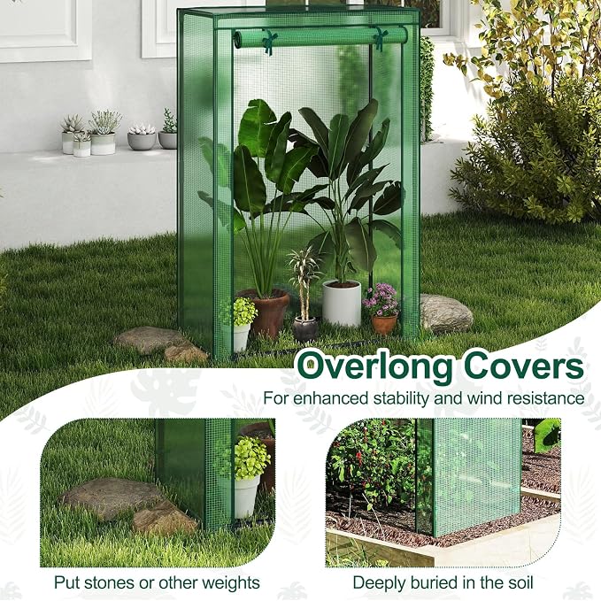Giantex Portable Mini Greenhouse, Heavy Duty PE Cover, Elector-Coating Metal Frame, Waterproof Sun-Protective Tomato Green House with Roll-Up Zippered Door, Indoor Outdoor Green, 39" x 20" x 59"