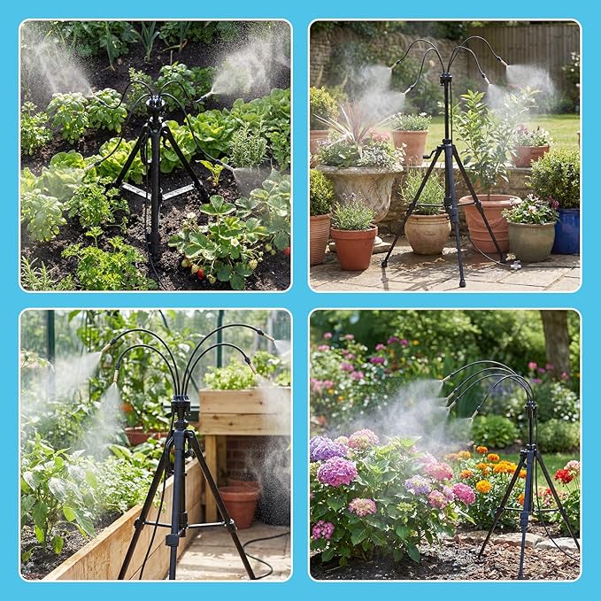HOMENOTE Standing Misters for Outside Patio, 26FT Misting Hose, 4.8FT Adjustable Height Portable Misting System with Tripod Base, for Backyard, Pool, BBQ Cooling, Garden Watering & Tanning