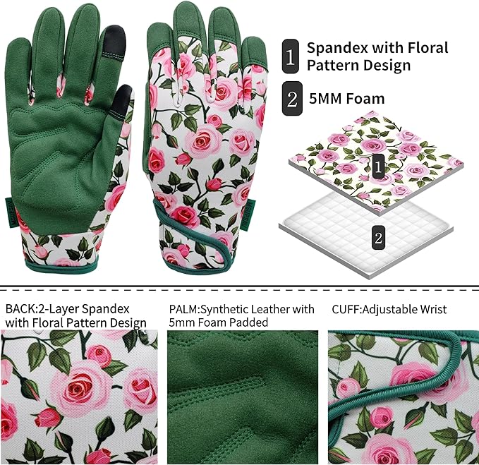 Gardening Gloves,Women Yard Work Garden Glove,Gifts | Thorn Proof,Puncture Resistant,Touchscreen,Gift,Leather,Spandex