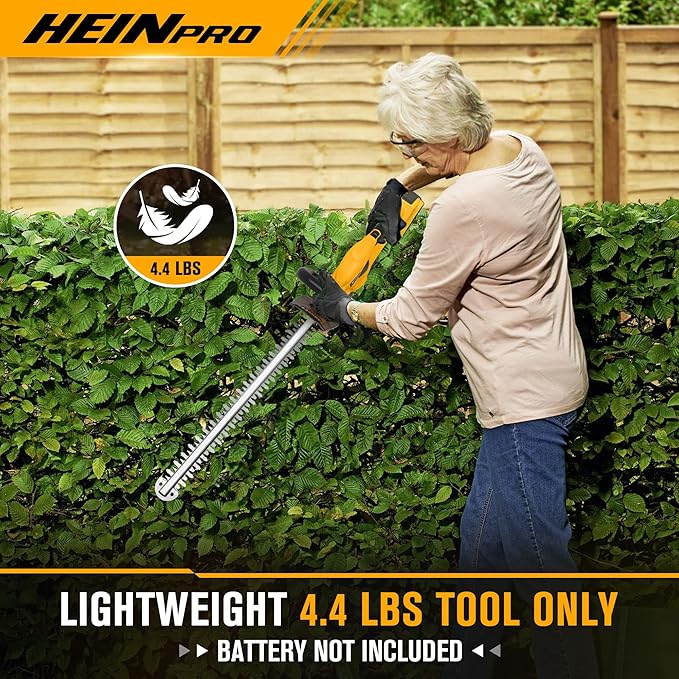 HEINPRO Cordless Hedge Trimmer 22-Inch Compatible with DEWALT 20V MAX Battery, Electric Hedge Trimmer Cordless, Bush Trimmers for Garden, Battery Powered Hedge Trimmers, Yellow (Tool Only)