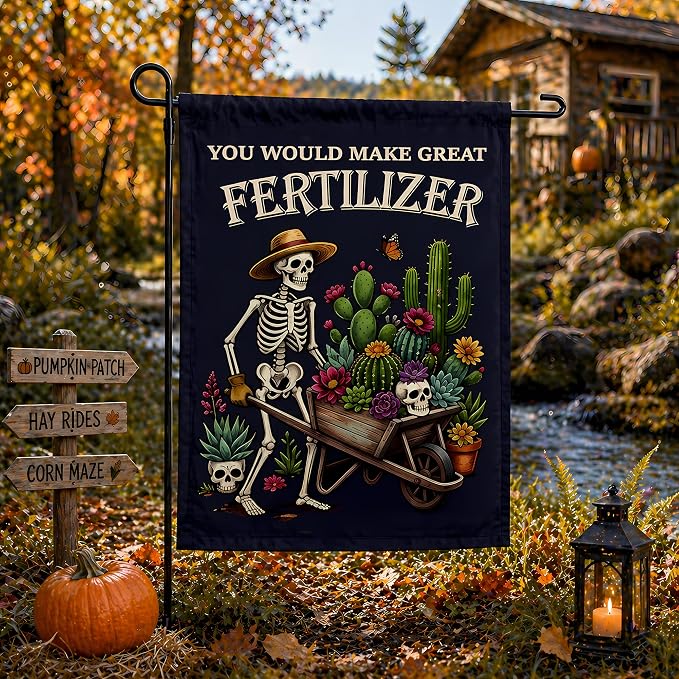 Halloween Decorations - Halloween Skeleton Garden Flag | Double Sided Halloween Accessories Backdrop Banner - Halloween Party Favors Supplies Decor for Garden Yard Porch Patio Lawn Outdoor Outside