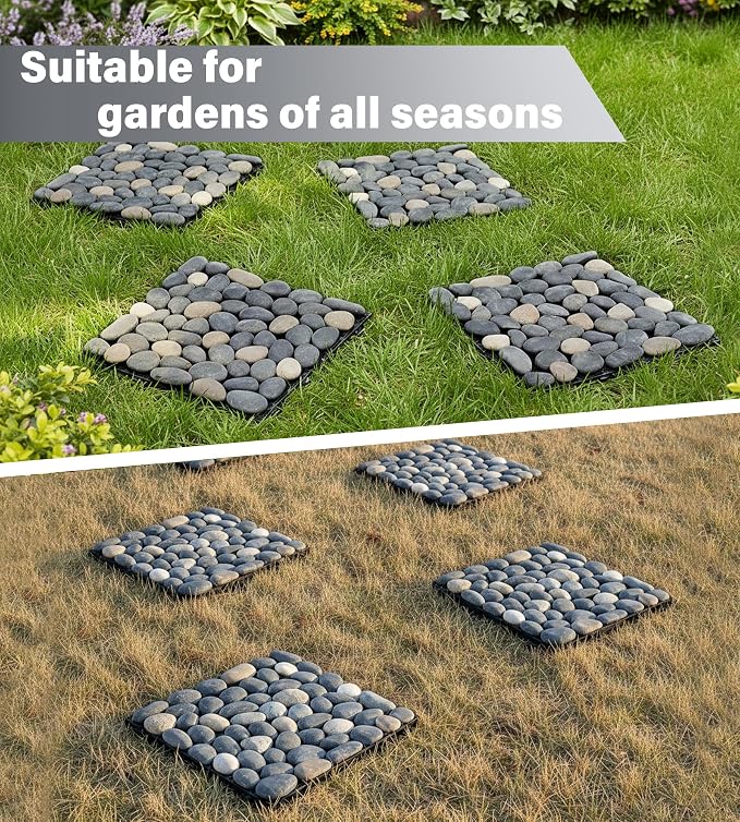 jxgzyy 4 Pcs Interlocking Stepping Stones Outdoor for Garden, 11.8" Square Pavers for Landscaping, Outside Pebble River Stone Mat for Yard Lawn Patio Pathway Walkway