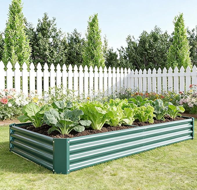 Metal Galvanized Raised Garden Bed Kit, 8 x 4 x 1 ft Galvanized Steel Raised Garden Planter Box Outdoor with Open Base for Growing Vegetables/Flowers/Herbs/Fruits/Succulents, Rectangle, Green