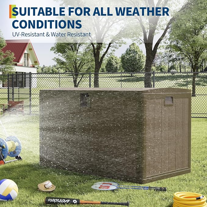 IDEALHOUSE 130 Gallon Resin Deck Box, Waterproof Outdoor Storage Box with Lockable Lid & UV Resistant, Patio Furniture Cushion Storage Container for Garden, Backyard, Poolside (Brown)