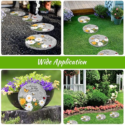 Resin Daisy Stepping Stone, Bees Butterfly Ladybug Welcome to My Garden Decorative Garden Step Stones for Yard, Patio or Walkway Wall Hanging Decor - Outdoor or Indoor Home Decoration