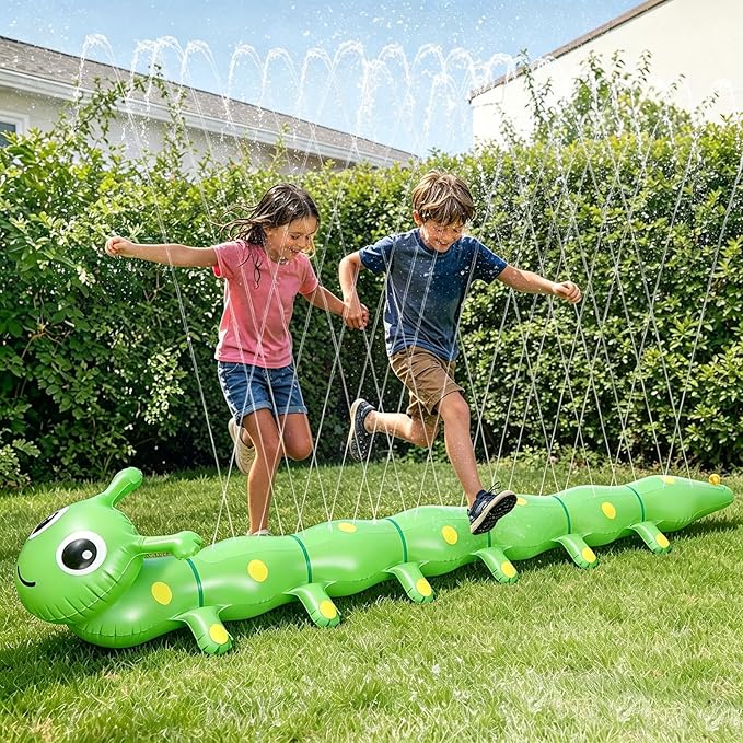 97" x 19" Extra Large Caterpillar Sprinkler for Kids - Outdoor Toys Kids Toddler Water Sprinkler for Yard, Attaches to Garden Hose, Durable Inflatable Splashing Fun Toys for Garden Lawn
