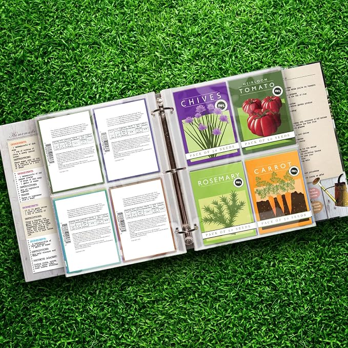 200 Pockets Seed Storage Organizer Sleeves (25 Pack) Slot Size 3.5x5, 8 Pocket Garden Seed Organizer, Clear Sleeves for Seed Packet Storage, Seed Keeper, Seed Organizer Binder