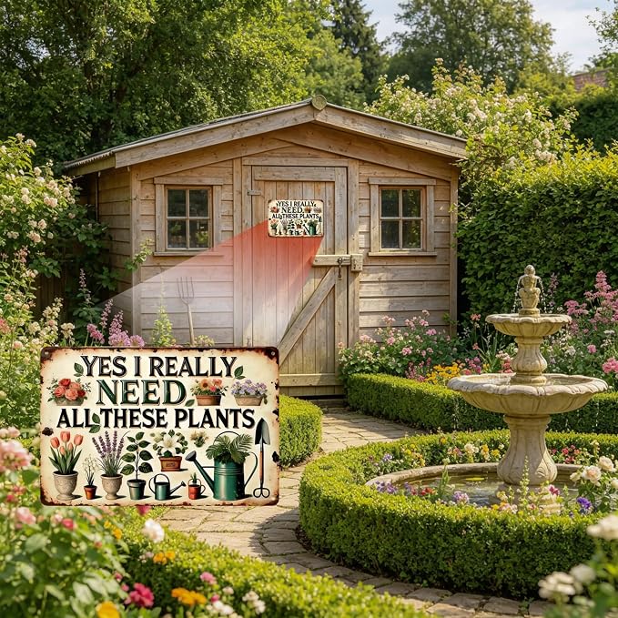 Funny Garden Signs, Vintage Garden Gift, Garden Decor for Outside, I Really Need All These Plants Sign, Weatherproof Aluminum Outdoor Decor for Patio Yard Greenhouse Home, Wall Decor 12x8 Inch