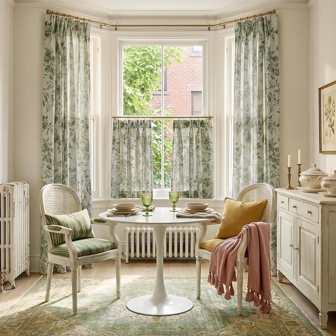 StangH Sage Green Kitchen Curtains 36 Inches, Shabby Chic Peony Floral Pinch Pleated Cafe Drapes, Light Filtering Small Window Tiers for Cottagecore Home Decor, W26xL36, 2 Panels