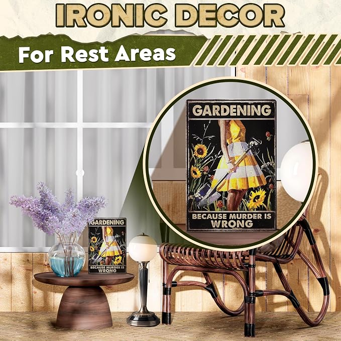 Funny Garden Signs for Outside - Gardening Because Sign 8x12 In Vintage Funny Metal Signs for Outside - Unique Gardening Gifts for Women Who Love Garden | Gardener's Backyard, Patio and Porch Decor