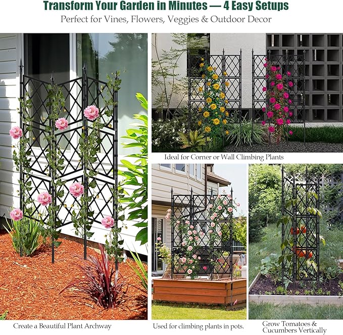 WellSign Garden Trellis for Climbing Plants Outdoor 5.25 FT, Iron Pipe Metal Support Wall Tall Plant Trellis Lattice Fence Plant Support with Garden Twist Tie for Ivy Vines Rose