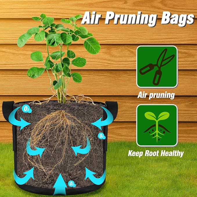 12-Pack 5 Gallon Grow Bags, Heavy Duty Fabric Pots with Handles, Reusable Plant Bags for Vegetable, Herbs & Flowers, BPA-Free, Breathable, Durable