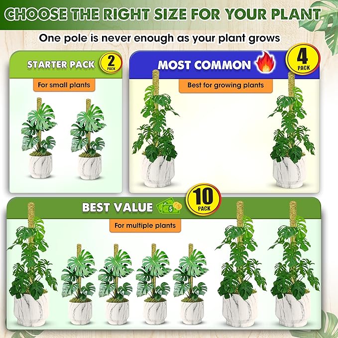 DUSPRO Natural Stackable Moss Pole for Plants Monstera, Forest Moss Sticks, Monstera Plant Support, Handmade Plant Stakes for Indoor Plants for Potted Plant to Grow Upward 02 pcs 22''