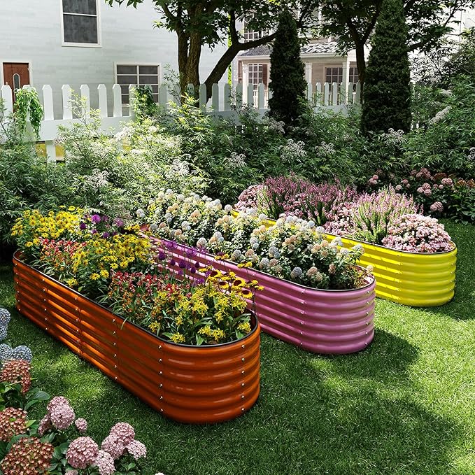 ZFHgarden Galvanized Metal Planter Raised Garden Bed Kit for Gardening Outdoor，8x2x1ft Planter Grow Garden Box Raised Flower Bed，Long Vegetable Clearance Herb Raised Garden Beds for Gardening