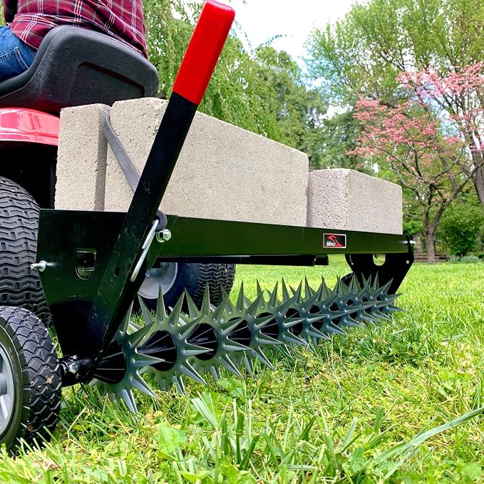Brinly SAT2-40BH-P Tow Behind Spike Aerator with Transport Wheels, 40" - Hammered Black