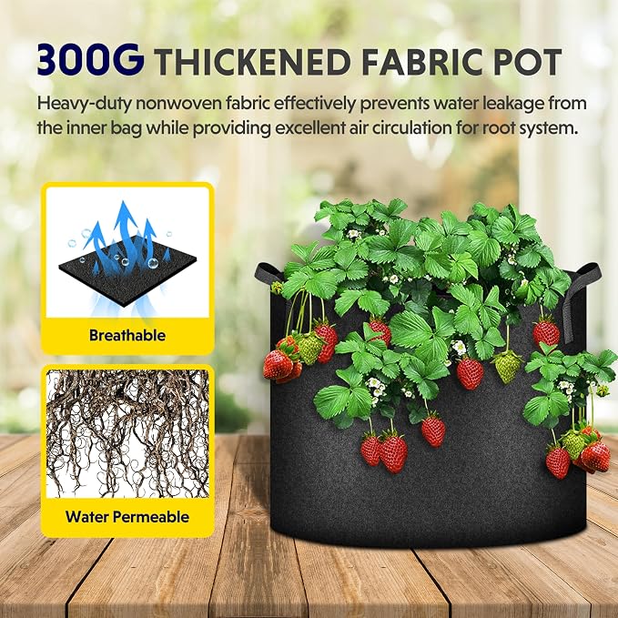 iPower 12-Pack 5 Gallon Grow Bags Heavy Duty Thickened Aeration Nonwoven Fabric Pots with Nylon Handles, for Planting Vegetables, Fruits, Flowers, Black