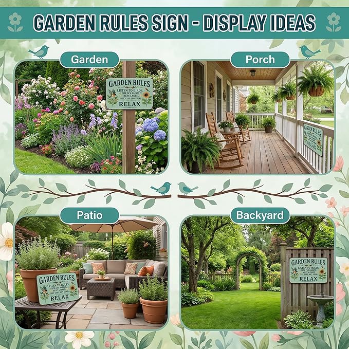 Smilelife Plants Gifts Garden Rules Vintage Tin Sign for Garden Patio Porch Yard She Shed Decor 8x12 Inch (3945)