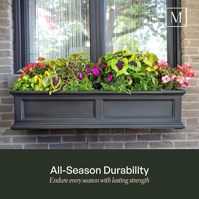 Mayne Fairfield 5ft Window Box, Self Watering Flower Box with Double Wall Design, All Season Fade Resistant Outdoor Window Planter With Steel Mounting Bracket, White