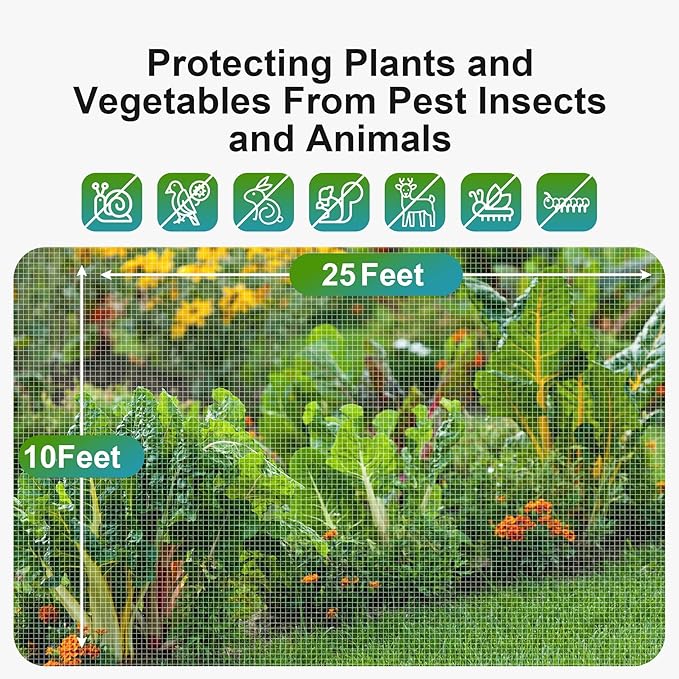 Garden Insect Netting Pest Barrier: 10'x25' Bug Netting for Garden Protection Mosquito Net Fine Mesh Cicada Tree Net Greenhouse Row Cover for Crops Plants Vegetables Flowers Fruits Silver