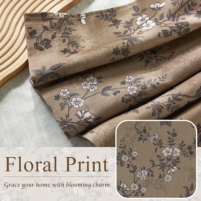 StangH Vintage Pinch Pleat Cafe Curtains Luxury Floral Butterfly Natural Linen Fabric Tier Curtains for Kitchen/Bathroom, Light Filtering Privacy Farmhouse Short Valance, W26 x L18, Khaki, 2 Panels
