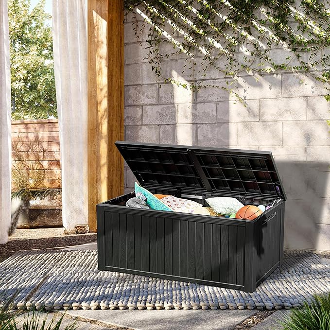 TARKARI 270 Gallon Resin Deck Box, Waterproof Outdoor Storage Box, Lockable for Patio Furniture, Garden Tools, Pool Accessories, UV-Resistant for All Weather Use, Black