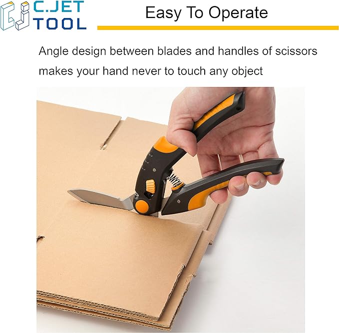 C.JET TOOL 10" Heavy Duty Scissors - Carpet Cutter, Industrial Multipurpose Tool for Cardboard, Leather, Pruning, Gardening - Professional Soft Grip Stainless Steel (Orange)