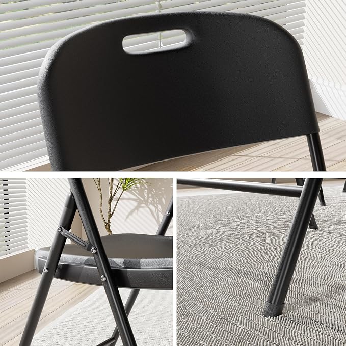 VECELO 5 Piece Folding Card Table Square and Chairs Set, Plastic Tabletop & Seat, Foldable & Portable for Indoor Outdoor Use, Black
