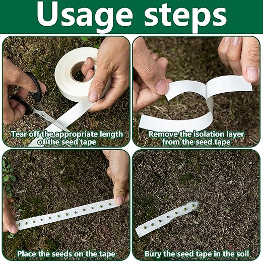 codree 131 Ft Water Soluble Seed Tape, Quickly Dissolves in Water Planting Vegetable Seeds Tape, Biodegradable Water-Soluble Flower Plant Tapes for Gardening Labels Packaging