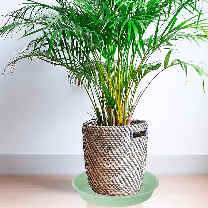 2 Pack of 10 inch Plant Saucer Gray, Heavy Duty Plastic Plant Saucer 10 inch Round, Durable Plant Tray for Pots, Plant Saucers for Indoors, Plant Trays for Planter 9"/10" (10", Light Green)