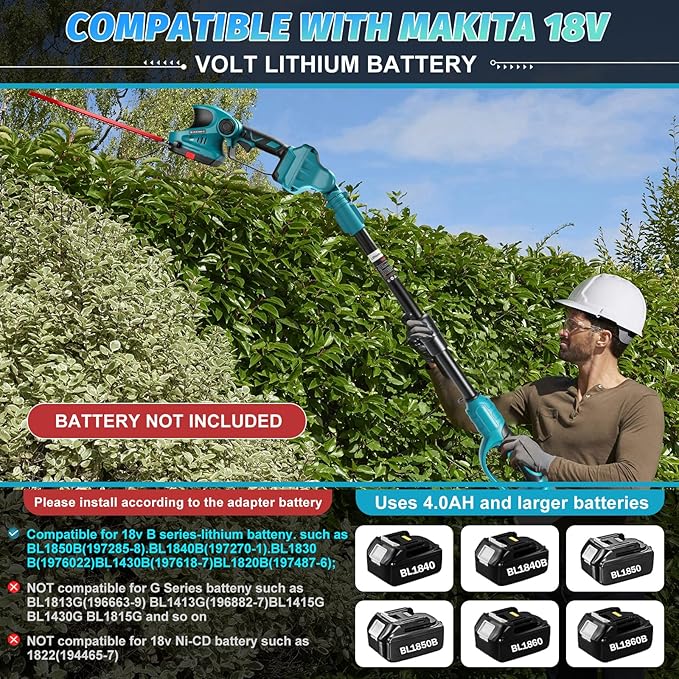 Pole Hedge Trimmer Cordless for Makita 18V Battery (No Battery), 2-in-1 Brushless 12" Hedge Trimmer and 3.9" Grass Shear with 8.5FT Extension Pole, 15Ft Long Reach for Tree Shrub Pruning