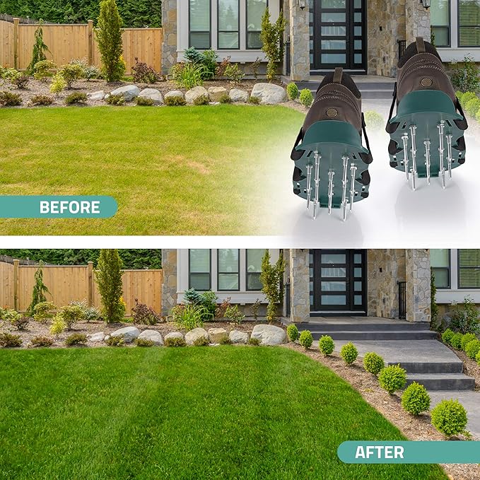 Abco Tech Lawn Aerator Shoes for Grass - Yard Aeration Tool with 3 Adjustable Straps and Heavy-Duty Metal Buckles - Aerating Shoes for Lawn Care, Grass Health, and Soil Ventilation