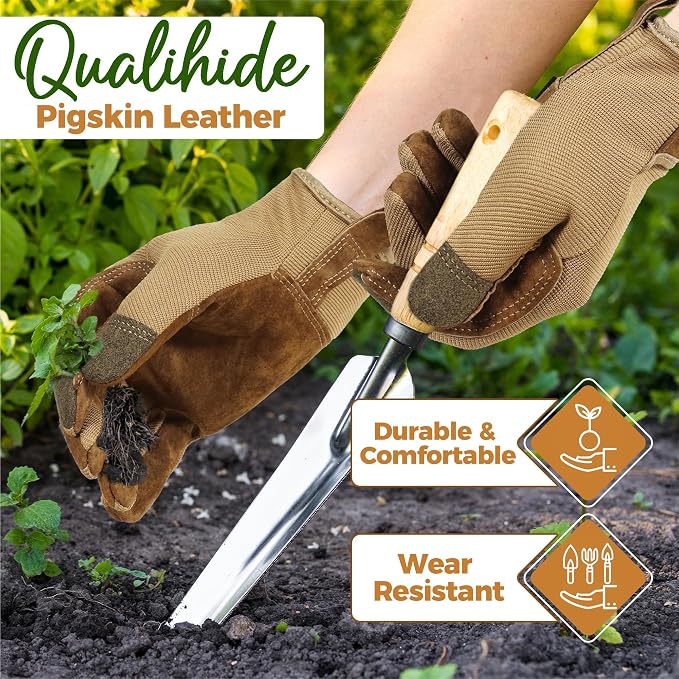 HANDLANDY Gardening Gloves for Women, Breathable Ladies Leather Garden Yard Gloves Best Gift for Gardeners