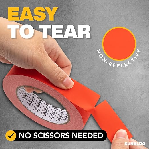 Gaffers Tape Heavy Duty, Easy to Rip, Residue-Free Professional Grade Floor Tape for Electrical Cords, Matte Finish Non Reflective, Weather Resistant (1, Red, 1" x 30 Yards)