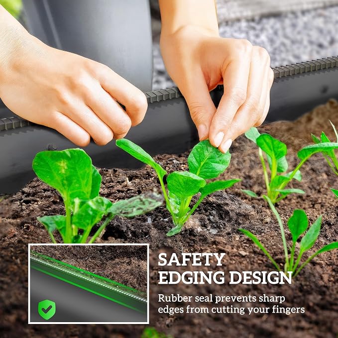 Outsunny 8' x 2' x 1' Galvanized Raised Garden Bed Kit, Outdoor Metal Elevated Planter Box with Safety Edging, Easy DIY Stock Tank for Growing Flowers, Herbs & Vegetables, Dark Gray