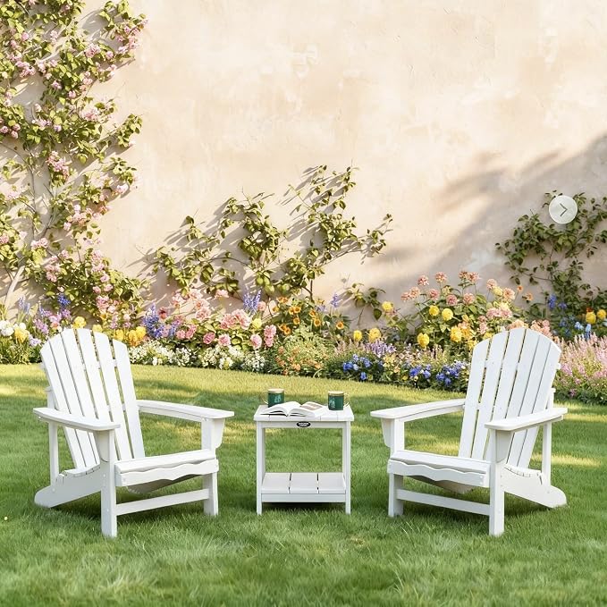 Adirondack Square Outdoor Side Table, 2-Tier Small Patio Side Table, HDPS End Tables for Porch, Deck, Backyard, Garden, Poolside, Beach, Easy Assembly, White
