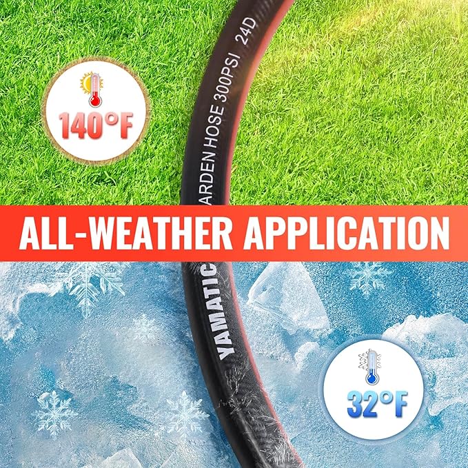 YAMATIC Heavy Duty Garden Hose 50FT x 5/8", Flexible Water Hose with 360° Swivel Handle, 3/4" Brass Male to Female Connectors, Leak-Resistant for All-Weather Outdoor Use