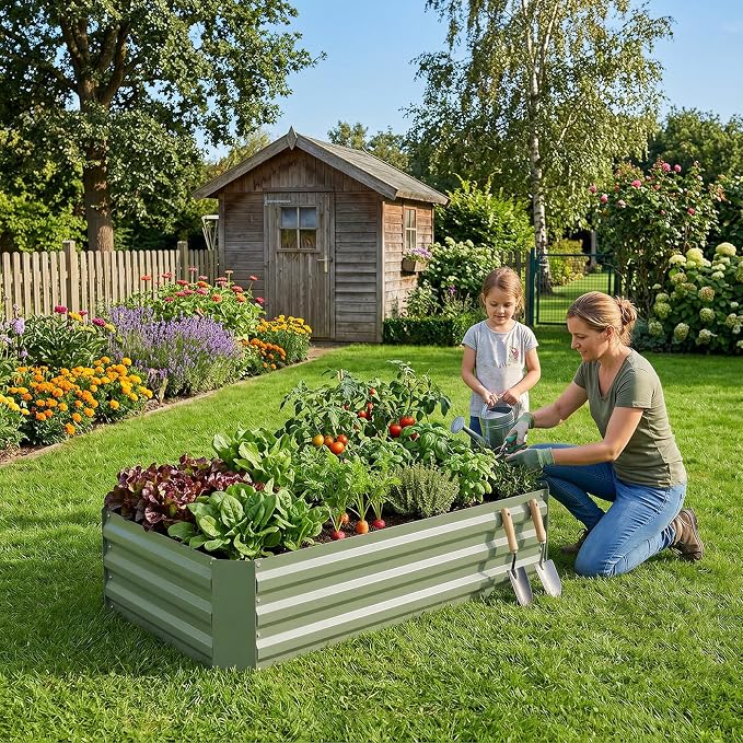 Aoodor 4 x 2 x 1 ft Raised Garden Bed for Patio Garden Lawn, Bed Only, Set of 2