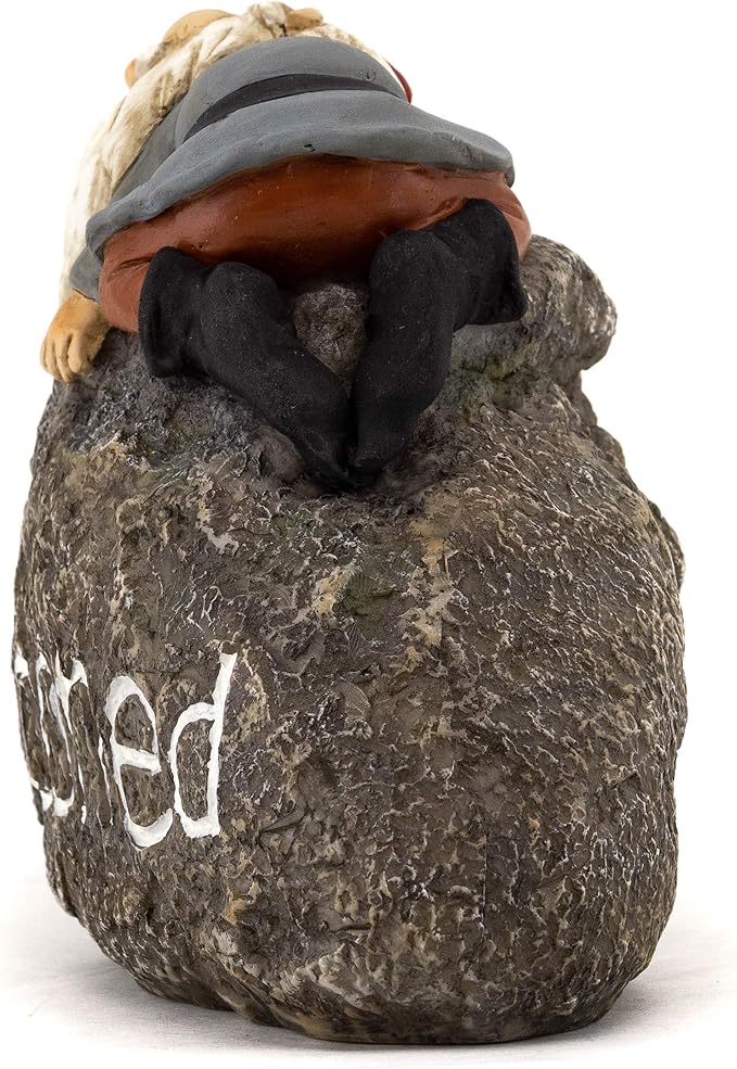 Top Collection Stoned Gnome - Hand Painted Gnome Lying Sleeping on Stone Sculpture - 4.75-Inch Adorable Funny Fantasy Collectible Figurine