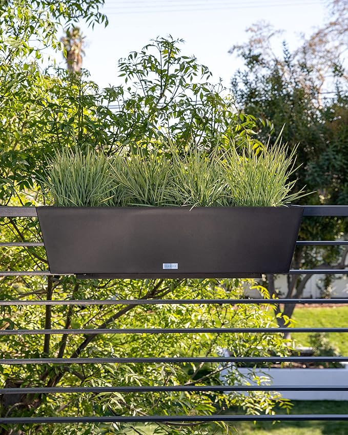 Veradek Pure Series Railing Planter - Plastic Hanging Planter for Outdoor Balcony/Fence | Durable All-Weather Use with Adjustable Brackets | Modern Décor for Flowers, Succulents, Hanging Plants