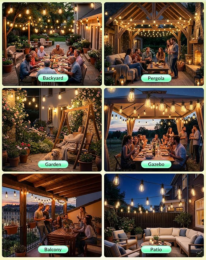 Outdoor String Lights LED Patio-Light - 150Ft Outside Waterproof Porch Lights with Shatterproof S14 Bulbs Outside Hanging Light Connectable Lighting for Gazebo Backyard Bistro Pergola