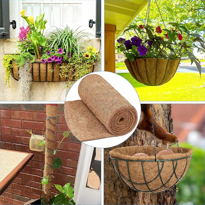 16x80 Inch Natural Coco Liner Roll Coconut Coir Liner for Planters, Coconut Fiber Mat, Flower Basket Garden Decor, No-Slip Ice and Snow Carpet Mats Reptile Animal Pet Pad Liner