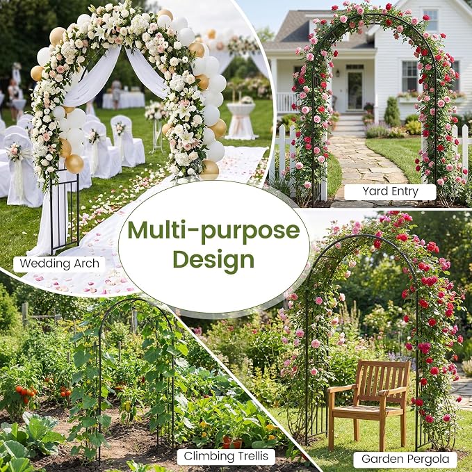 Giantex 2 Pack Garden Arch Outdoor Metal Arbor Trellis, 86'' Heavy Duty Steel Pergola Arch with Ground Stakes for Climbing Plants, Wedding, Party & Backyard Decoration
