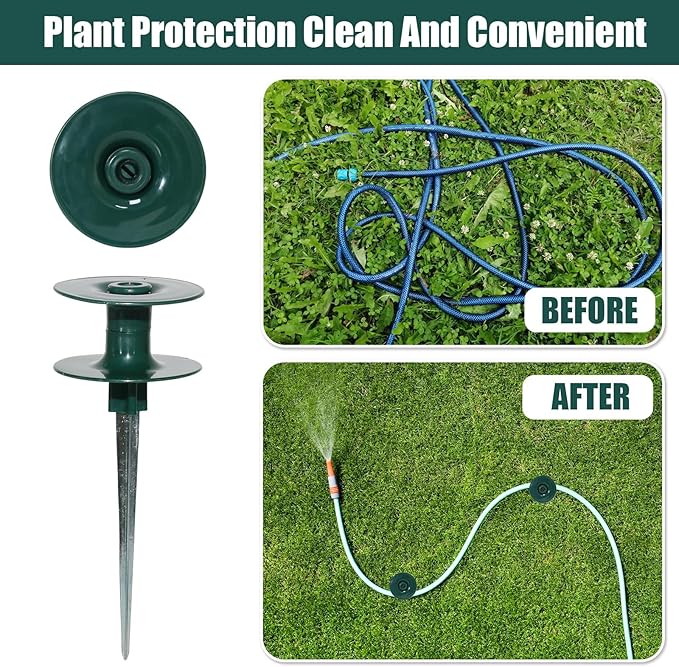 6 Pcs Garden Hose Guide on Spike, Guides Water Hoses Guide on Zinced Spike Hose Guard for Plant Protection Garden Hose Rust Sturdy Metal Stake Heavy Duty Dark Green Spin Top
