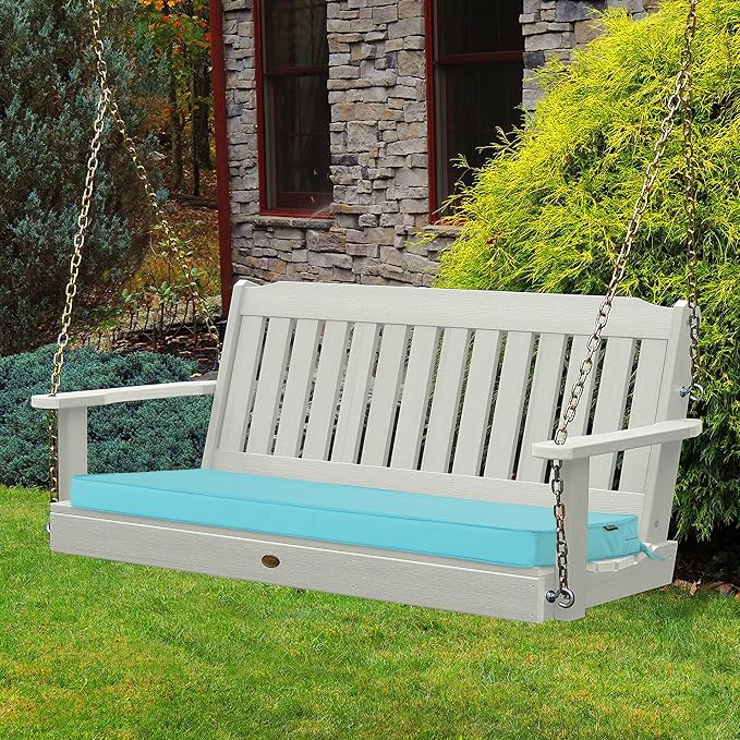Outdoor Bench Cushion 48 x 18 Inch Thick Waterproof Porch Swing Cushions with Tie Patio Furniture Chair Cushion Bench Pad Color Fastness Backyard Seat Pads, Light Blue